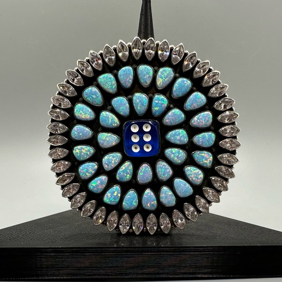 925 Sterling Silver Jewelry - ‼️ MASSIVE ‼️ CZ Blue Opal Dice 🎲 Sterling Silver 925 Handmade Ring Southwestern
